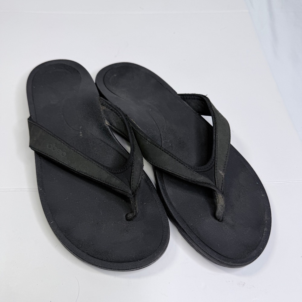 Abeo BIOsystem Mens Black Leather Thong Sandals Flip Flops Size 10